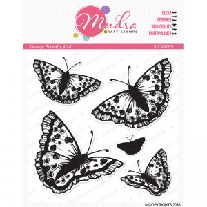 grungy butterfly design photopolymer stamp for crafts, arts and DIY by Mudra