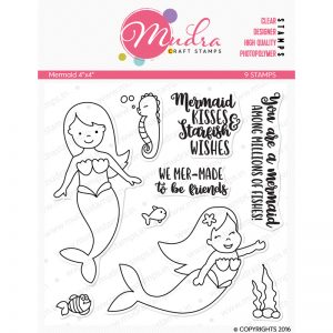 mermaid design photopolymer stamp for crafts, arts and DIY by Mudra