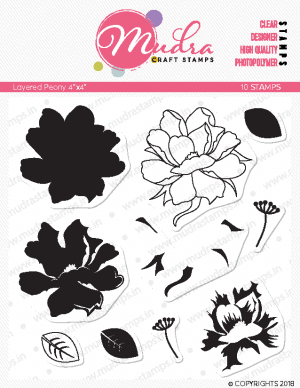 layered peony design photopolymer stamp for crafts, arts and DIY by Mudra