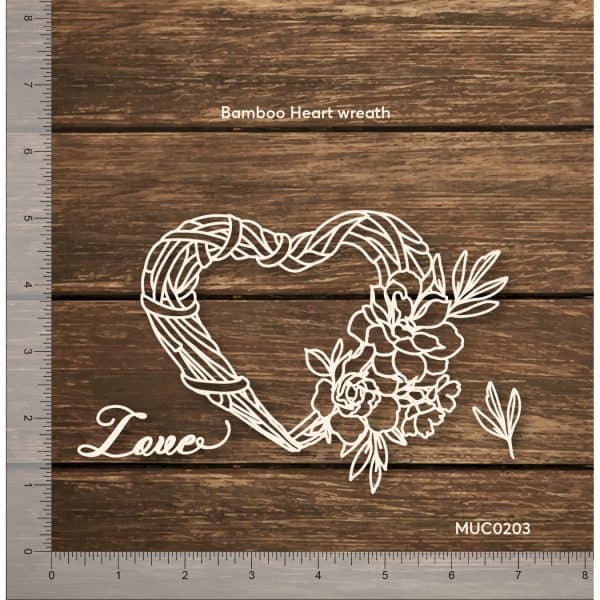 Chipzeb - Bamboo Heart Wreath - designer chipboard laser cut embellishment by Mudra
