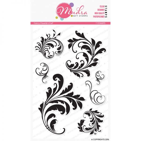 fancy flourish design photopolymer stamp for crafts, arts and DIY by Mudra