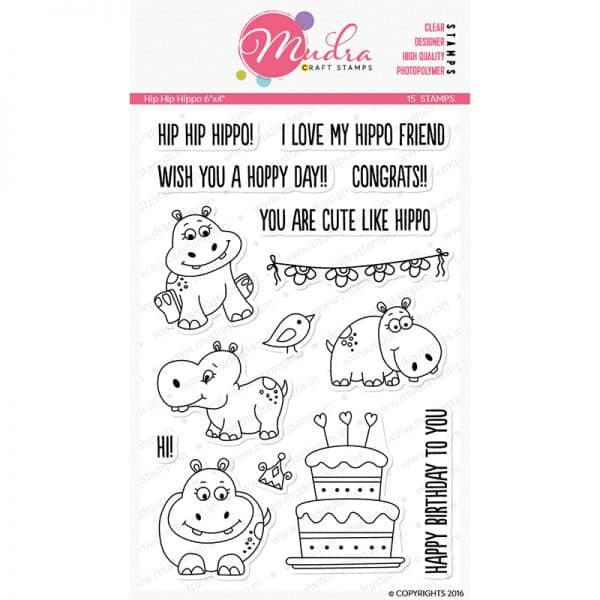 hip hip hippo design photopolymer stamp for crafts, arts and DIY by Mudra