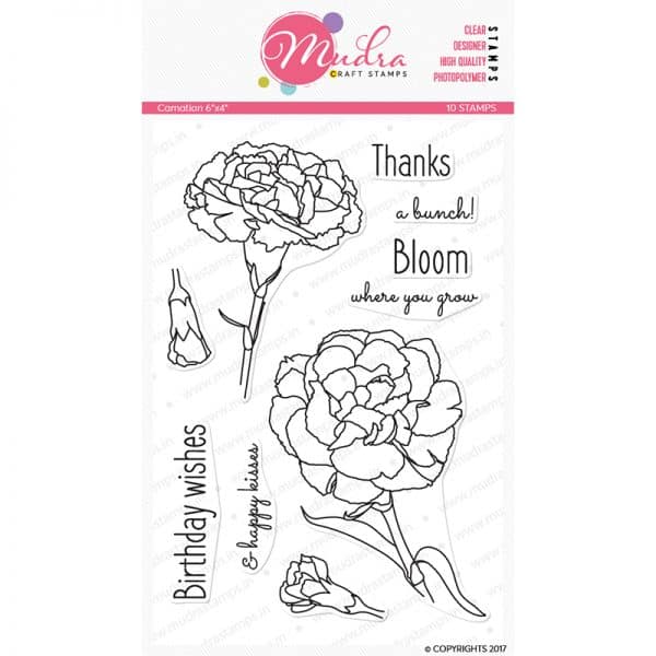 carnation design photopolymer stamp for crafts, arts and DIY by Mudra