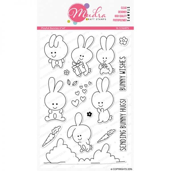 playful bunnies design photopolymer stamp for crafts, arts and DIY by Mudra