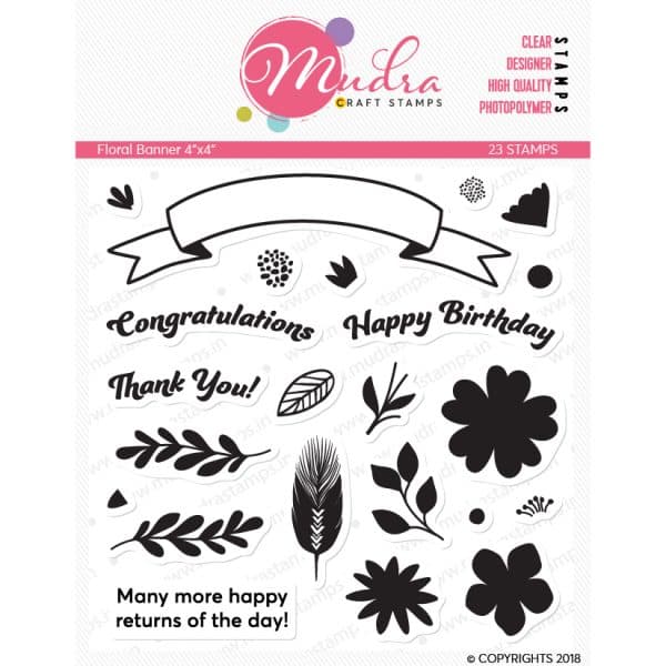 floral banner design photopolymer stamp for crafts, arts and DIY by Mudra