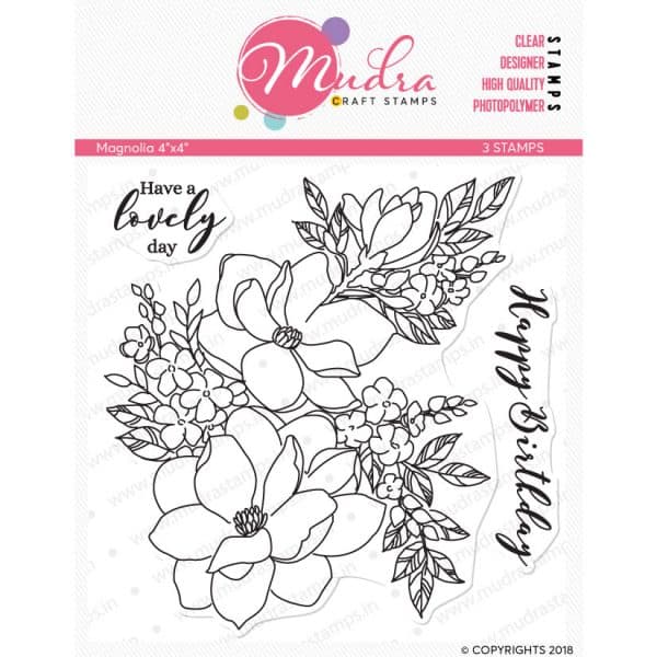 magnolia design photopolymer stamp for crafts, arts and DIY by Mudra