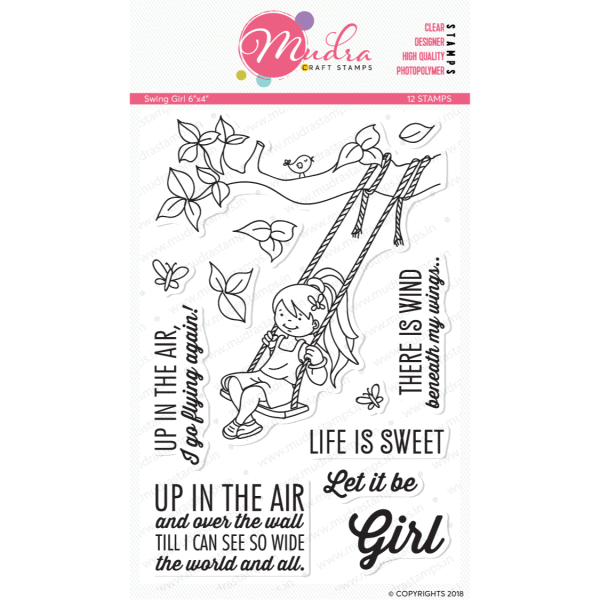 swing girl design photopolymer stamp for crafts, arts and DIY by Mudra
