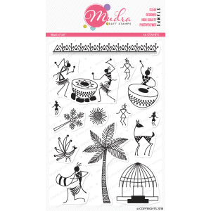 warli design photopolymer stamp for crafts, arts and DIY by Mudra