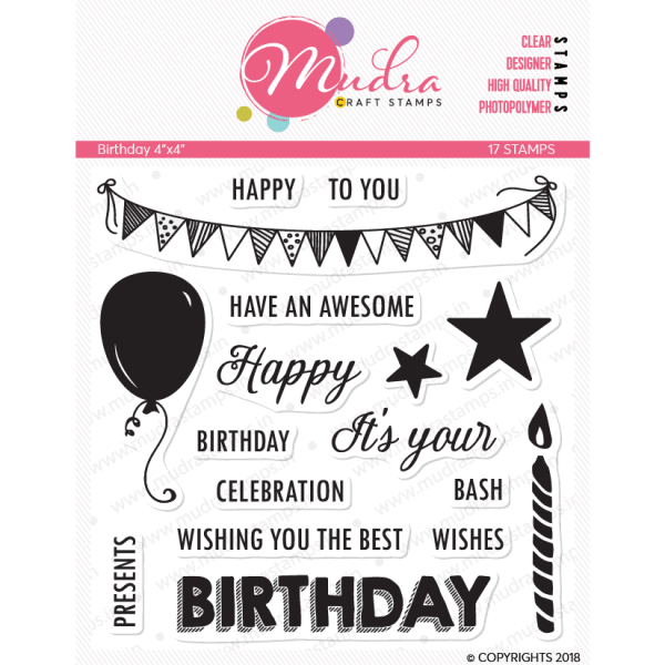 birthday design photopolymer stamp for crafts, arts and DIY by Mudra
