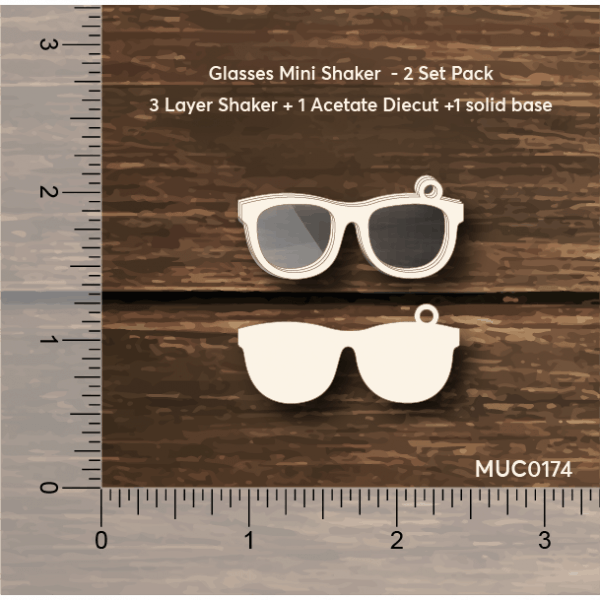 Chipzeb - Glasses Mini Shaker - designer chipboard laser cut embellishment by Mudra