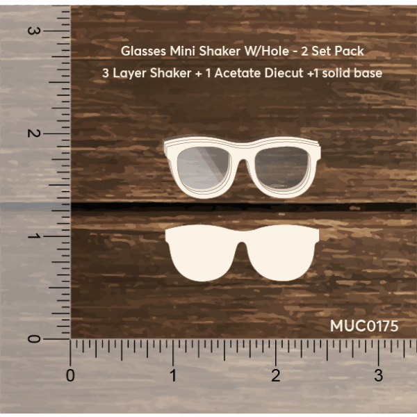 Chipzeb - Glasses Mini Shaker W/Hole - designer chipboard laser cut embellishment by Mudra