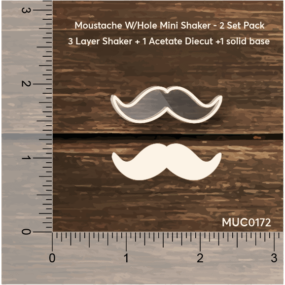Chipzeb - Moustache Mini Shaker W/hole - designer chipboard laser cut embellishment by Mudra