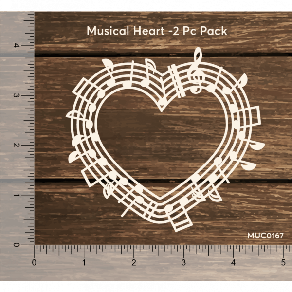 Chipzeb -Musical Heart - designer chipboard laser cut embellishment by Mudra
