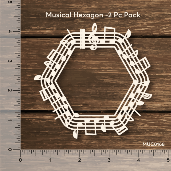 Chipzeb - Musical Hexagon - designer chipboard laser cut embellishment by Mudra
