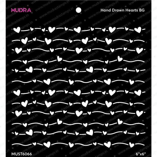 Craft Stencils - Hand Drawn Hearts BG 6x6 - Mudra