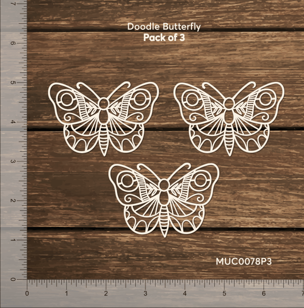 Chipzeb - Doodle Butterfly - designer chipboard laser cut embellishment by Mudra