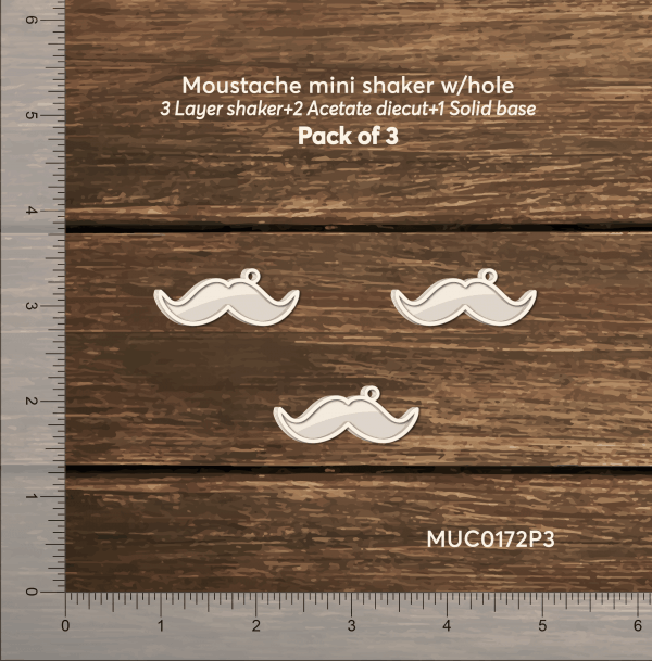 Chipzeb - Moustache Mini Shaker W/hole - designer chipboard laser cut embellishment by Mudra